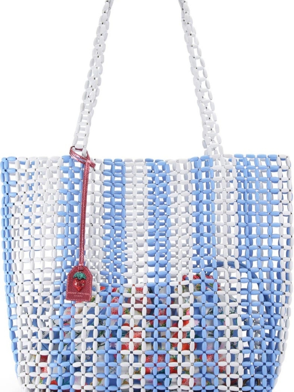 Kurt Geiger Blue and White Woven Tote with Red Tag